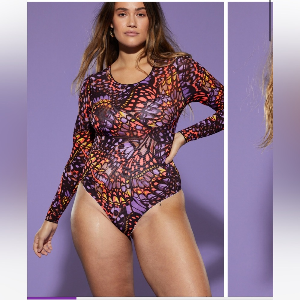 Mesh Me Smoothing Sleeved Thong Bodysuit in Neon Pussy Pink Buttafly